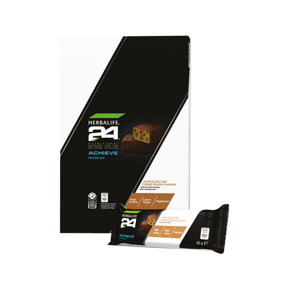 H24 Achieve Bar Chocolate Chip Cookie Dough 6 x 60g bars per box